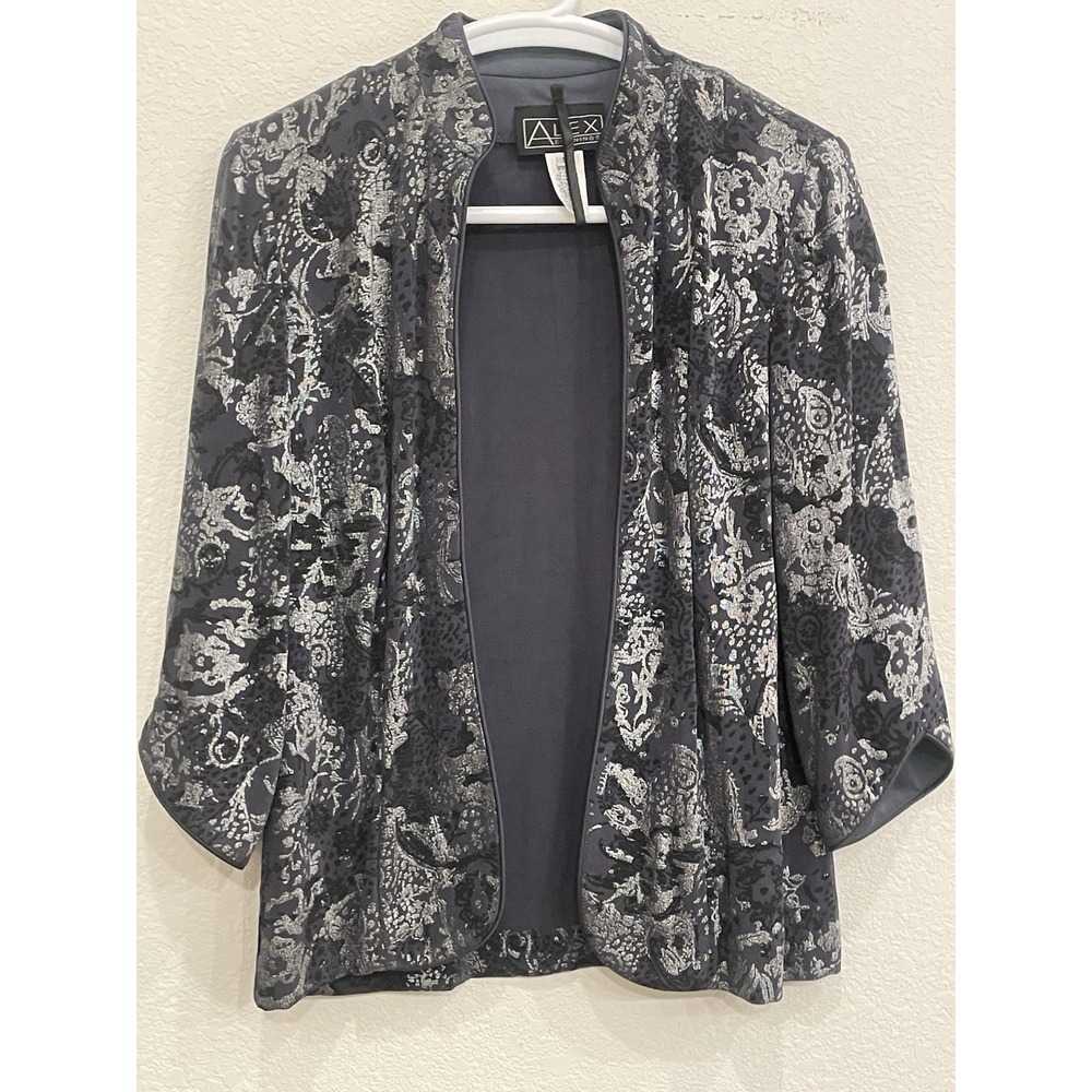 Vintage 90s Alex Evenings Small Cardigan‎ Black Glitter Oriental Slinky Top